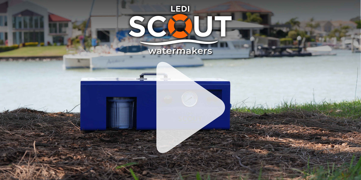 LEDI Scout portable watermaker set up for offshore sailing use on the water