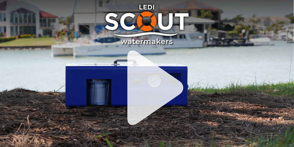 LEDI Scout portable watermaker set up for offshore sailing use on the water