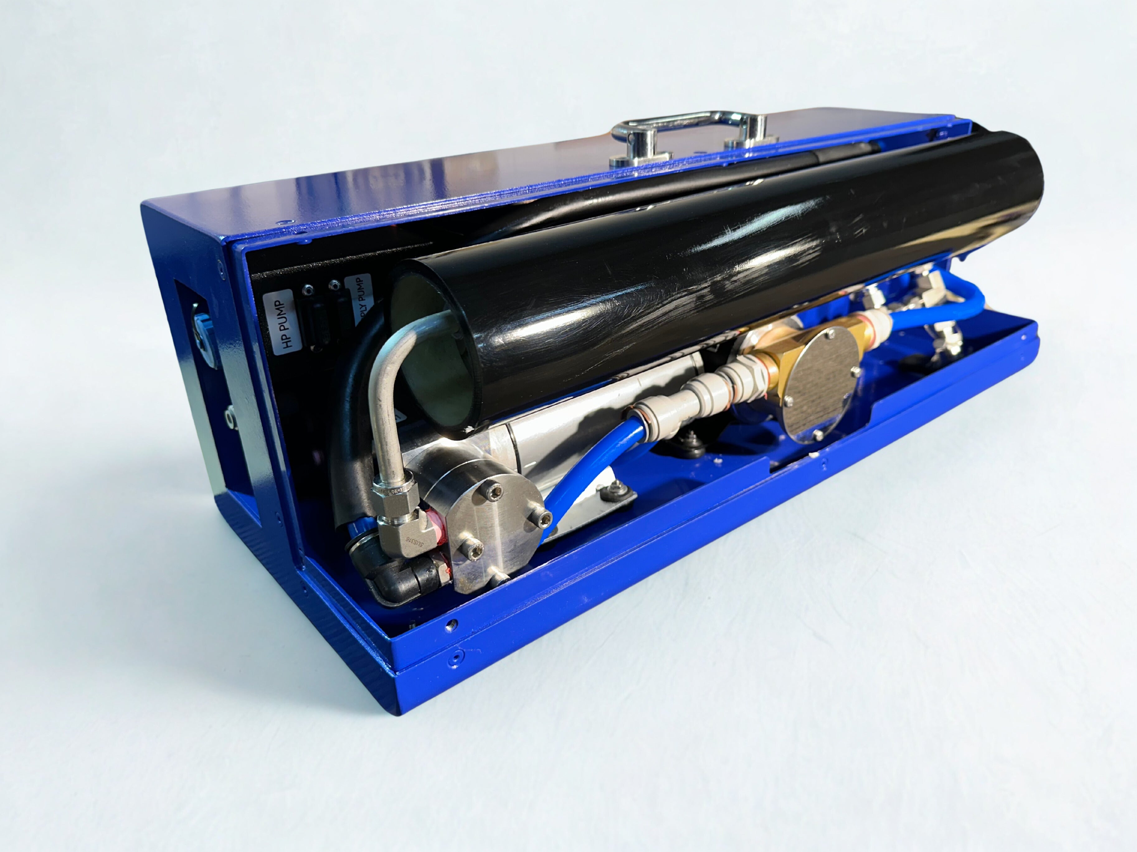 Inside the LEDI Scout watermaker - pump and components