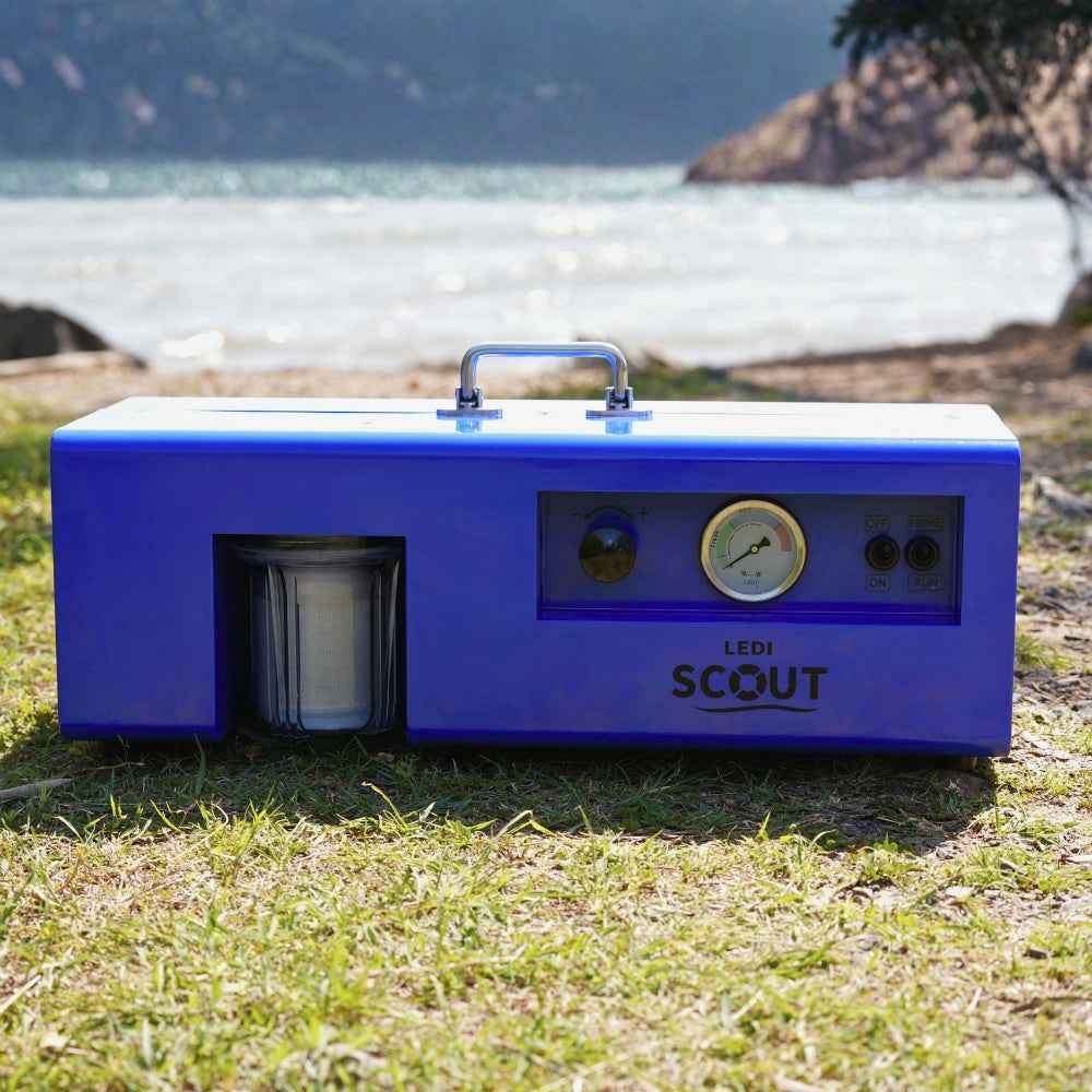 LEDI Scout watermaker outdoors at an off-grid property