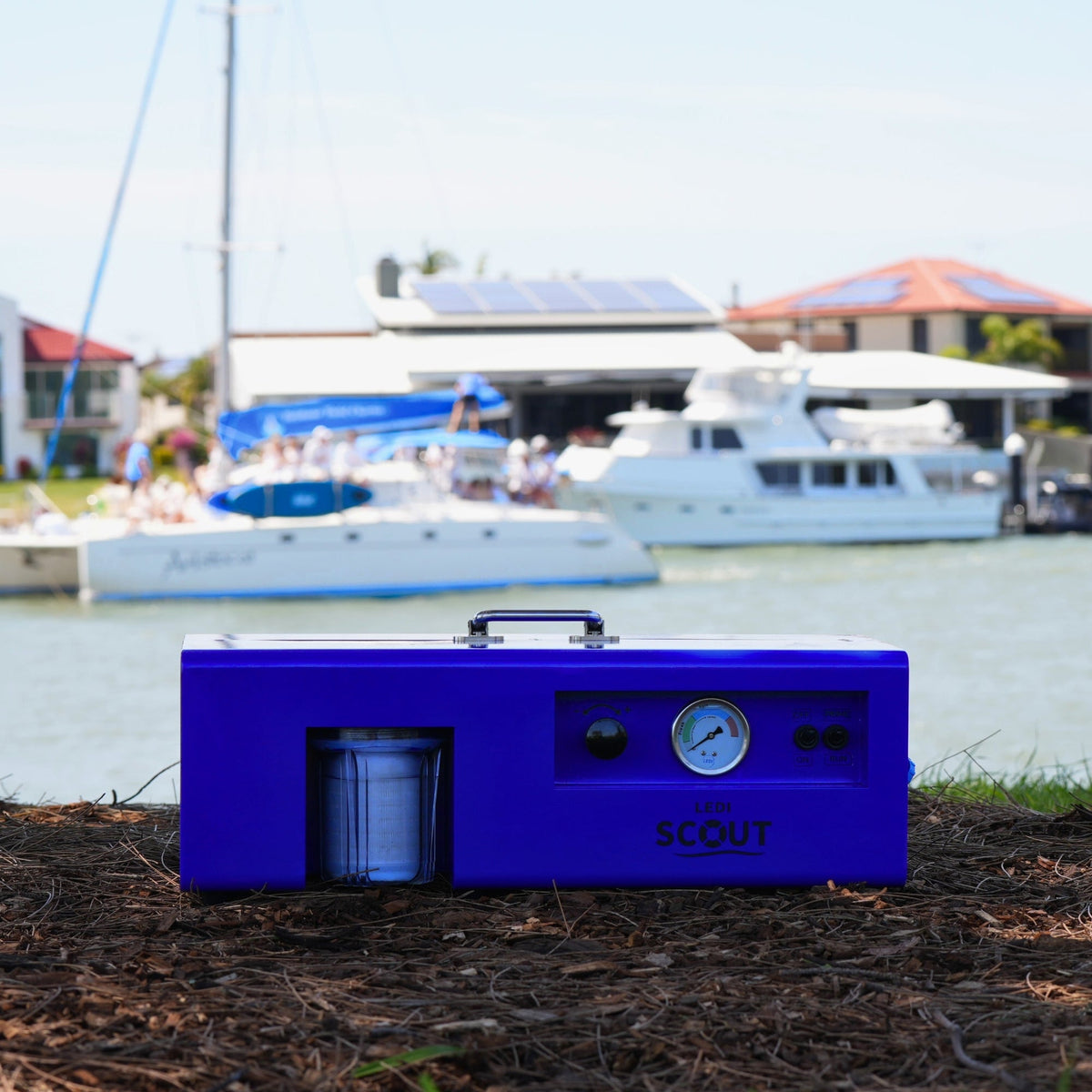 LEDI Scout 12V watermaker running on solar power aboard a cruising yacht