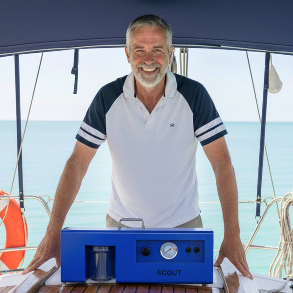 LEDI Scout watermaker running hours tracked by built-in hour meter on the Gold Coast