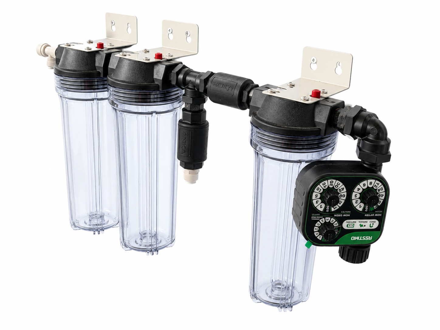 Watermaker install kit with freshwater flush fittings
