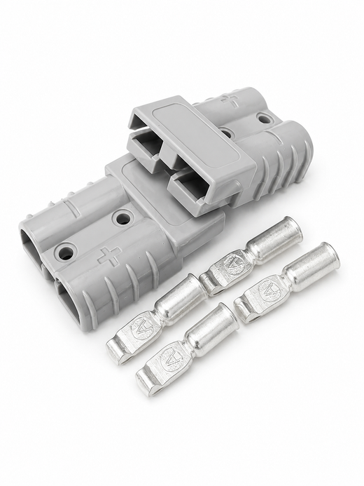 Anderson-style high-current DC connector pair for watermaker wiring