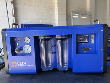 Real LEDI Nomad watermaker on the test bench in the LEDI workshop on the Gold Coast