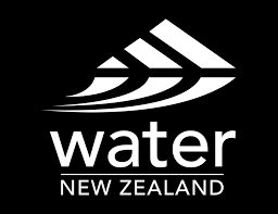 Logo of Water New Zealand on a black background